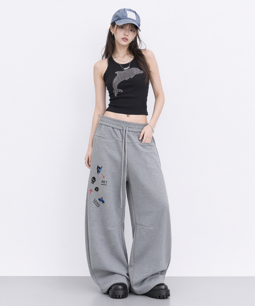 ARTISTWEAR（アーティストウェア）の「[ATW] リトル KAOS ライン ワイドパンツ - 2COLOR（スウェットパンツ・レディース・ブラック/グレー・X-LARGE/XX-LARGE/MEDIUM/LARGE）」の7枚目の写真