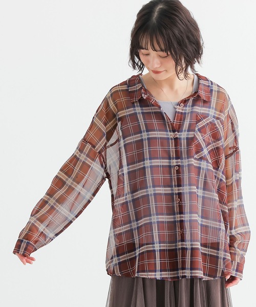 n'OrLABEL（ノアールレーベル）の「シアーチェックシャツ（シャツ/ブラウス・レディース・テラコッタ/ブラック・FREE）」の22枚目の写真