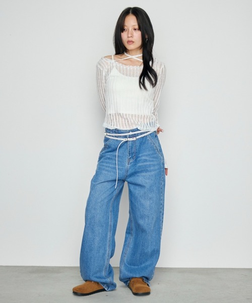 Haze Reverie(ヘイズレヴァリー)の「チョーカーダメージシアートップス(Tシャツ/カットソー・レディース・グレー/ブラック/ホワイト・FREE)」の12枚目の写真