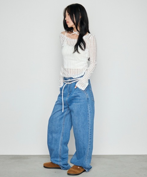Haze Reverie(ヘイズレヴァリー)の「チョーカーダメージシアートップス(Tシャツ/カットソー・レディース・グレー/ブラック/ホワイト・FREE)」の13枚目の写真