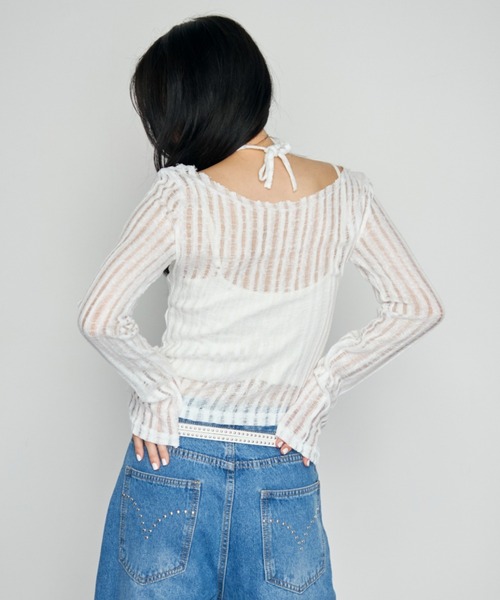 Haze Reverie(ヘイズレヴァリー)の「チョーカーダメージシアートップス(Tシャツ/カットソー・レディース・グレー/ブラック/ホワイト・FREE)」の11枚目の写真