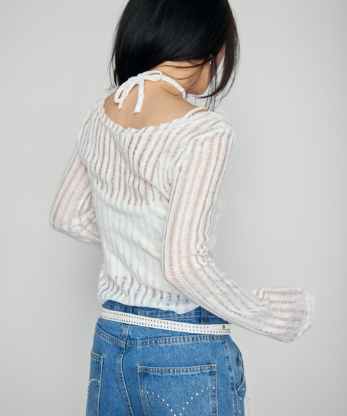 Haze Reverie(ヘイズレヴァリー)の「チョーカーダメージシアートップス(Tシャツ/カットソー・レディース・グレー/ブラック/ホワイト・FREE)」の10枚目の写真