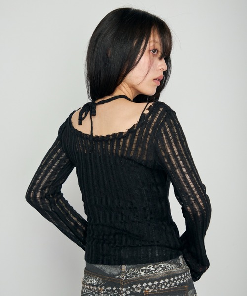 Haze Reverie(ヘイズレヴァリー)の「チョーカーダメージシアートップス(Tシャツ/カットソー・レディース・グレー/ブラック/ホワイト・FREE)」の17枚目の写真