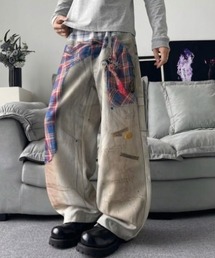 【26年秋冬新作アイテム】チェックシャツ巻き風プリントデニムパンツ