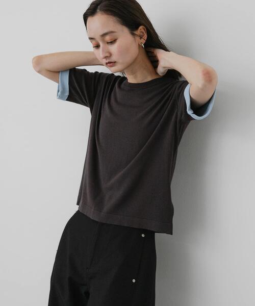 SENSE OF PLACE by URBAN RESEARCH(センスオブプレイスバイアーバンリサーチ)の「『洗濯可』バイカラーロールスリーブニットTシャツ(ニット/セーター・レディース・チャコールグレー/ブラック/ブラウン・ONE)」の21枚目の写真