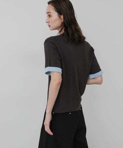 SENSE OF PLACE by URBAN RESEARCH(センスオブプレイスバイアーバンリサーチ)の「『洗濯可』バイカラーロールスリーブニットTシャツ(ニット/セーター・レディース・チャコールグレー/ブラック/ブラウン・ONE)」の20枚目の写真
