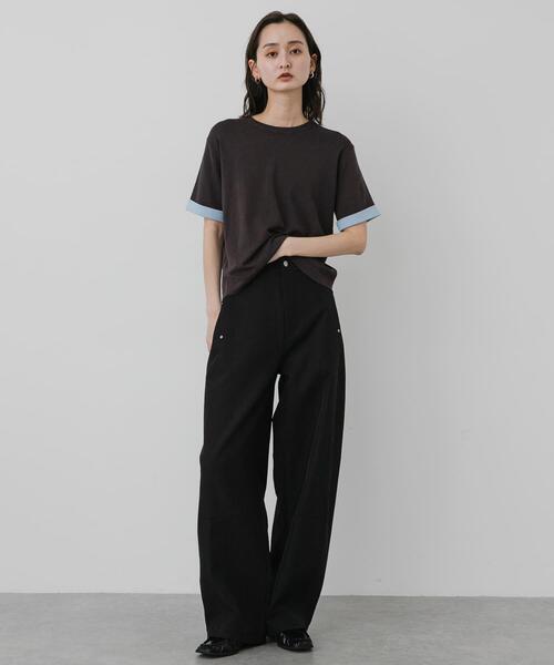 SENSE OF PLACE by URBAN RESEARCH(センスオブプレイスバイアーバンリサーチ)の「『洗濯可』バイカラーロールスリーブニットTシャツ(ニット/セーター・レディース・チャコールグレー/ブラック/ブラウン・ONE)」の19枚目の写真