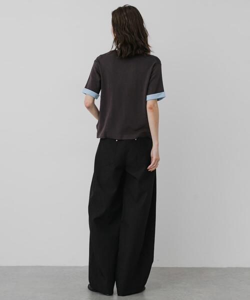 SENSE OF PLACE by URBAN RESEARCH(センスオブプレイスバイアーバンリサーチ)の「『洗濯可』バイカラーロールスリーブニットTシャツ(ニット/セーター・レディース・チャコールグレー/ブラック/ブラウン・ONE)」の18枚目の写真