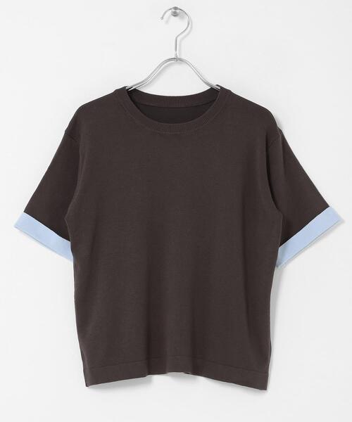 SENSE OF PLACE by URBAN RESEARCH(センスオブプレイスバイアーバンリサーチ)の「『洗濯可』バイカラーロールスリーブニットTシャツ(ニット/セーター・レディース・チャコールグレー/ブラック/ブラウン・ONE)」の17枚目の写真