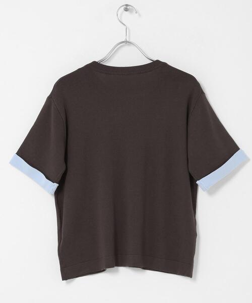 SENSE OF PLACE by URBAN RESEARCH(センスオブプレイスバイアーバンリサーチ)の「『洗濯可』バイカラーロールスリーブニットTシャツ(ニット/セーター・レディース・チャコールグレー/ブラック/ブラウン・ONE)」の15枚目の写真