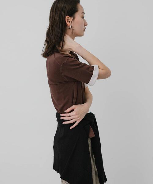 SENSE OF PLACE by URBAN RESEARCH(センスオブプレイスバイアーバンリサーチ)の「『洗濯可』バイカラーロールスリーブニットTシャツ(ニット/セーター・レディース・チャコールグレー/ブラック/ブラウン・ONE)」の10枚目の写真