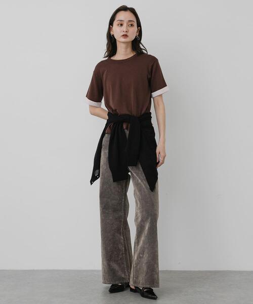 SENSE OF PLACE by URBAN RESEARCH(センスオブプレイスバイアーバンリサーチ)の「『洗濯可』バイカラーロールスリーブニットTシャツ(ニット/セーター・レディース・チャコールグレー/ブラック/ブラウン・ONE)」の8枚目の写真