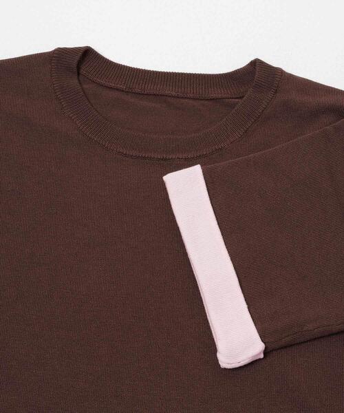 SENSE OF PLACE by URBAN RESEARCH(センスオブプレイスバイアーバンリサーチ)の「『洗濯可』バイカラーロールスリーブニットTシャツ(ニット/セーター・レディース・チャコールグレー/ブラック/ブラウン・ONE)」の4枚目の写真