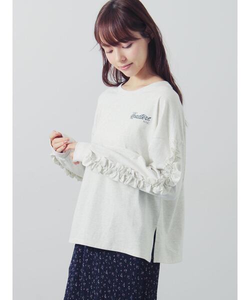 Samansa Mos2(サマンサ モスモス)の「袖タテフリルロンT(Tシャツ/カットソー・レディース・チャコールグレー/グレー/グリーン・F)」の4枚目の写真