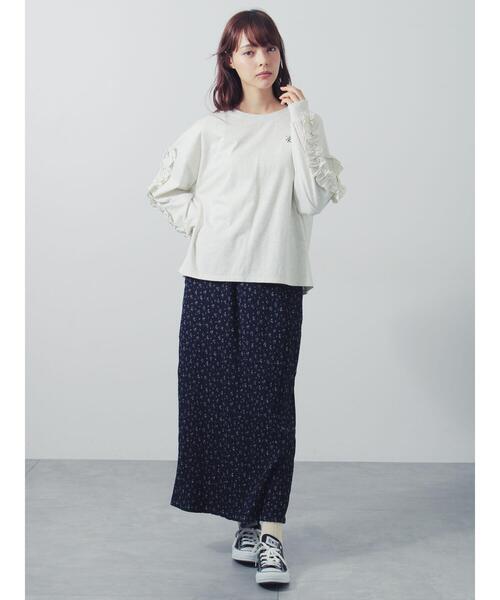 Samansa Mos2(サマンサ モスモス)の「袖タテフリルロンT(Tシャツ/カットソー・レディース・チャコールグレー/グレー/グリーン・F)」の6枚目の写真