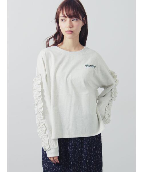 Samansa Mos2(サマンサ モスモス)の「袖タテフリルロンT(Tシャツ/カットソー・レディース・チャコールグレー/グレー/グリーン・F)」の7枚目の写真