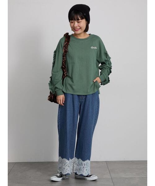 Samansa Mos2(サマンサ モスモス)の「袖タテフリルロンT(Tシャツ/カットソー・レディース・チャコールグレー/グレー/グリーン・F)」の20枚目の写真