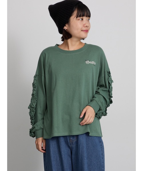 Samansa Mos2(サマンサ モスモス)の「袖タテフリルロンT(Tシャツ/カットソー・レディース・チャコールグレー/グレー/グリーン・F)」の3枚目の写真