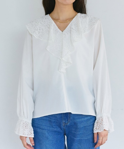 Pierrot(ピエロ)の「レースドッキングブラウス(シャツ/ブラウス・レディース・オフホワイト/ブラック・L/M)」の8枚目の写真