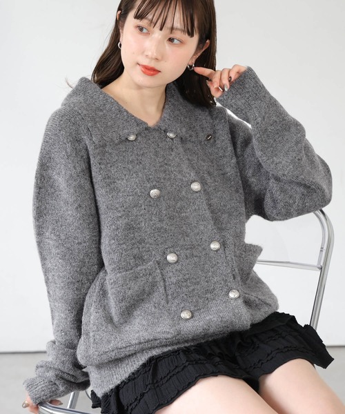 tiptop(ティップトップ)の「襟付きW釦カーディガン(カーディガン/ボレロ・レディース・ブラック/チャコールグレー・FREE)」の2枚目の写真