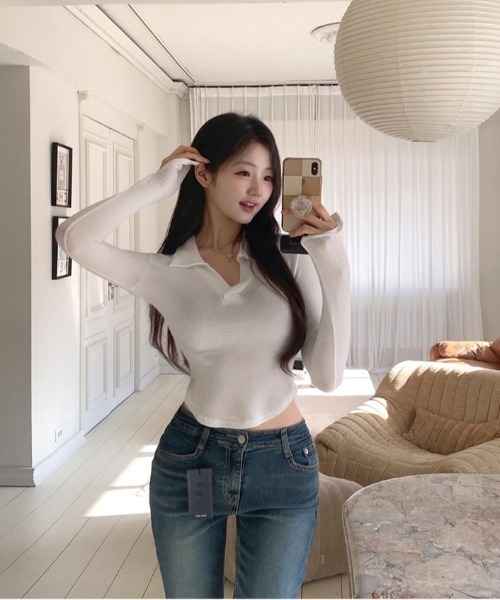 semuse(セミューズ)の「美シルエットスキッパーVネックトップス(Tシャツ/カットソー・レディース・ベージュ/ブラック/ホワイト/グレー/ピンク・FREE)」の10枚目の写真