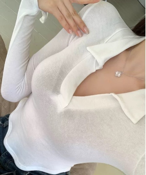 semuse(セミューズ)の「美シルエットスキッパーVネックトップス(Tシャツ/カットソー・レディース・ベージュ/ブラック/ホワイト/グレー/ピンク・FREE)」の12枚目の写真