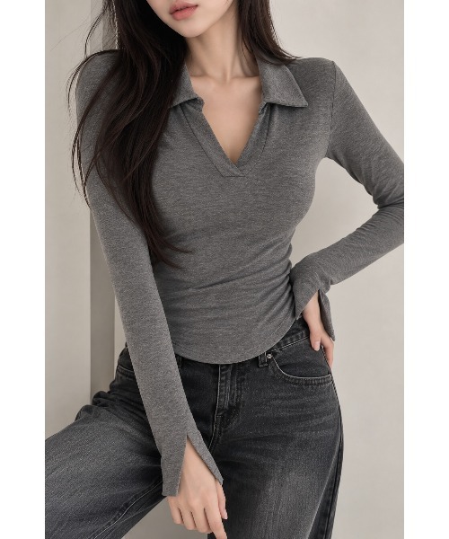 semuse(セミューズ)の「美シルエットスキッパーVネックトップス(Tシャツ/カットソー・レディース・ベージュ/ブラック/ホワイト/グレー/ピンク・FREE)」の16枚目の写真