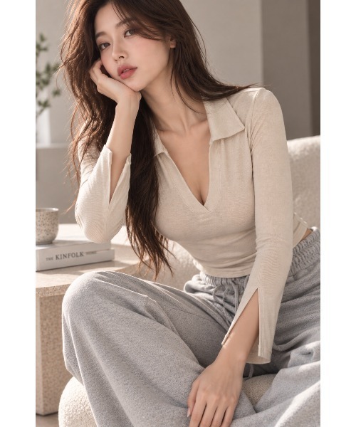 semuse(セミューズ)の「美シルエットスキッパーVネックトップス(Tシャツ/カットソー・レディース・ベージュ/ブラック/ホワイト/グレー/ピンク・FREE)」の20枚目の写真