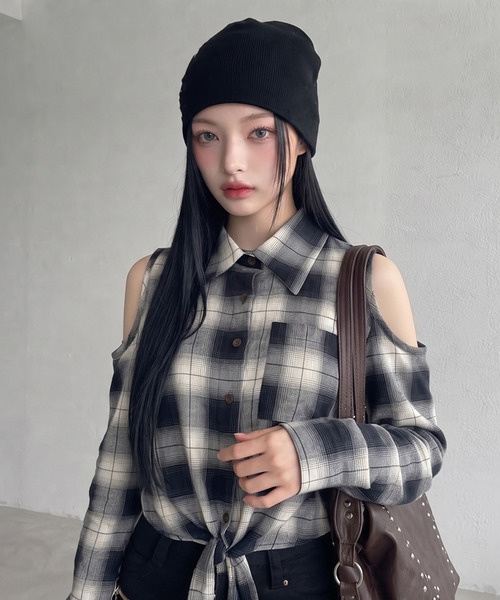 non-hedge(ノンヘッジ)の「肩開き前しばりチェックシャツ(シャツ/ブラウス・レディース・ブラウン/ブラック・FREE)」の13枚目の写真