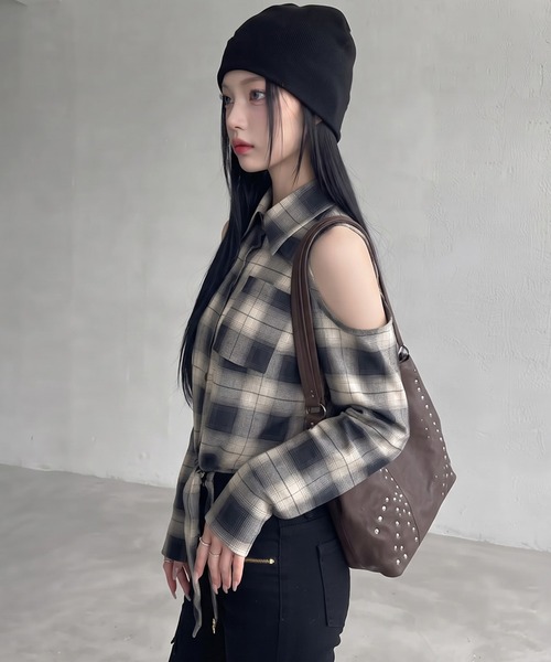 non-hedge(ノンヘッジ)の「肩開き前しばりチェックシャツ(シャツ/ブラウス・レディース・ブラウン/ブラック・FREE)」の18枚目の写真