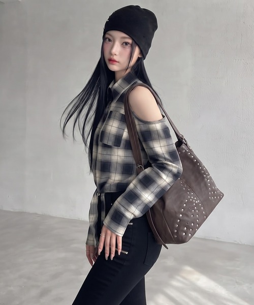 non-hedge(ノンヘッジ)の「肩開き前しばりチェックシャツ(シャツ/ブラウス・レディース・ブラウン/ブラック・FREE)」の15枚目の写真