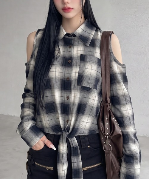 non-hedge(ノンヘッジ)の「肩開き前しばりチェックシャツ(シャツ/ブラウス・レディース・ブラウン/ブラック・FREE)」の16枚目の写真