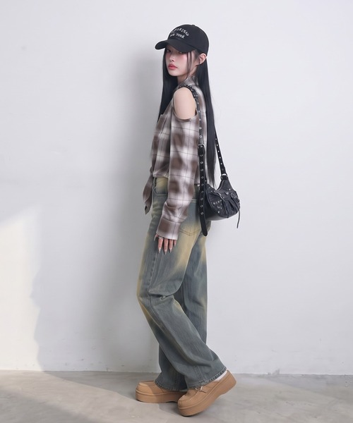 non-hedge(ノンヘッジ)の「肩開き前しばりチェックシャツ(シャツ/ブラウス・レディース・ブラウン/ブラック・FREE)」の12枚目の写真