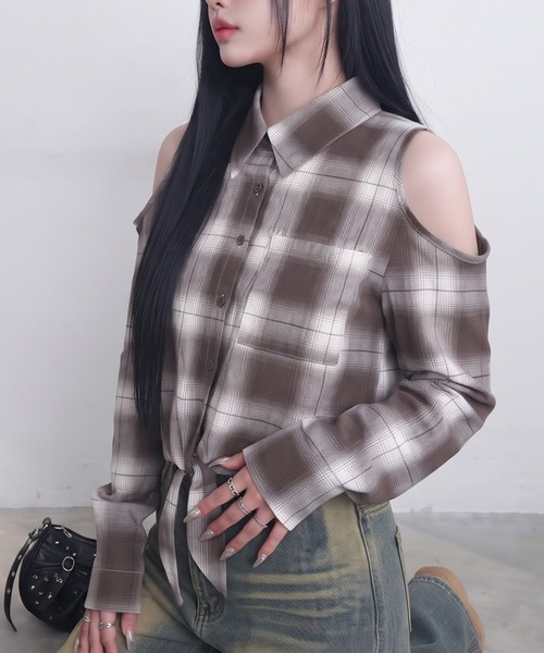 non-hedge(ノンヘッジ)の「肩開き前しばりチェックシャツ(シャツ/ブラウス・レディース・ブラウン/ブラック・FREE)」の8枚目の写真