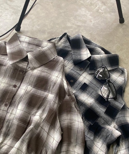 non-hedge(ノンヘッジ)の「肩開き前しばりチェックシャツ(シャツ/ブラウス・レディース・ブラウン/ブラック・FREE)」の3枚目の写真