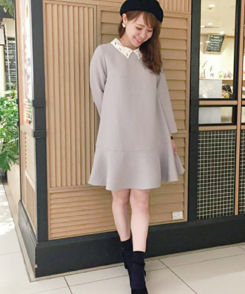 mysty woman（ミスティウーマン）の「レース襟付きAライン2wayワンピース（ワンピース・レディース・ライトグレー/ブラック/オフホワイト・FREE）」の3枚目の写真