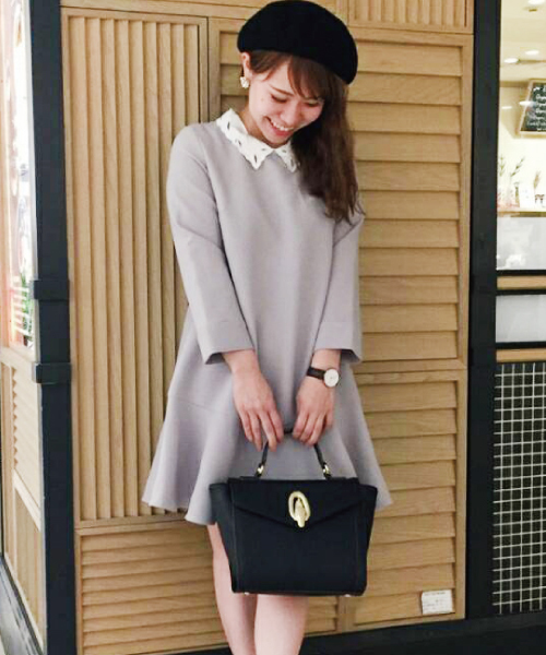 mysty woman（ミスティウーマン）の「レース襟付きAライン2wayワンピース（ワンピース・レディース・ライトグレー/ブラック/オフホワイト・FREE）」の16枚目の写真