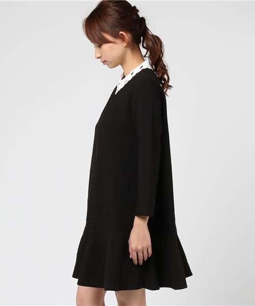 mysty woman（ミスティウーマン）の「レース襟付きAライン2wayワンピース（ワンピース・レディース・ライトグレー/ブラック/オフホワイト・FREE）」の5枚目の写真