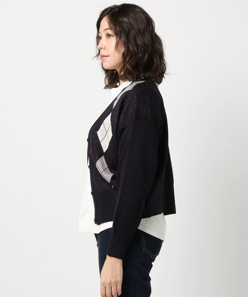 earth music&ecology(アースミュージックアンドエコロジー)の「・アーガイルニットカーディガン(カーディガン/ボレロ・レディース・ベージュ/ネイビー/グレー/アイボリー・FREE)」の5枚目の写真