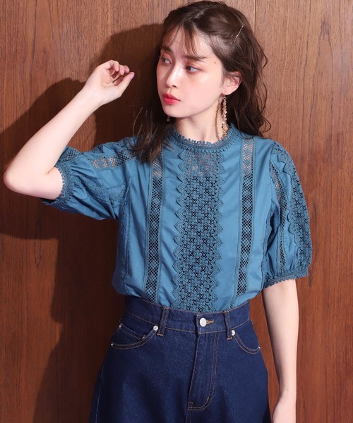 one after another NICE CLAUP（ワンアフターアナザーナイスクラップ）の「【近藤千尋さんコラボ】レース切り替えブラウス（シャツ/ブラウス・レディース・ホワイト/ブラック/グリーン・FREE）」の14枚目の写真