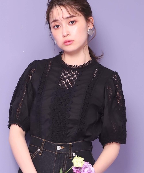 one after another NICE CLAUP（ワンアフターアナザーナイスクラップ）の「【近藤千尋さんコラボ】レース切り替えブラウス（シャツ/ブラウス・レディース・ホワイト/ブラック/グリーン・FREE）」の22枚目の写真