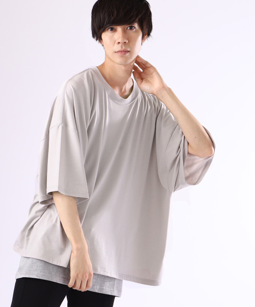 MONO-MART（モノマート）の「スーパーオーバーサイズビッグシルエットドロップショルダーカットソー(1/2 sleeve) Super BIG T（Tシャツ/カットソー・メンズ・ブラック/ネイビー/オフホワイト/ラベンダー/グレー系その他/ワイン・FREE）」の4枚目の写真