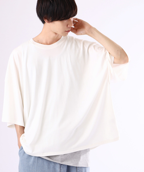 MONO-MART（モノマート）の「スーパーオーバーサイズビッグシルエットドロップショルダーカットソー(1/2 sleeve) Super BIG T（Tシャツ/カットソー・メンズ・ブラック/ネイビー/オフホワイト/ラベンダー/グレー系その他/ワイン・FREE）」の2枚目の写真