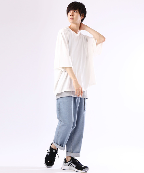 MONO-MART（モノマート）の「スーパーオーバーサイズビッグシルエットドロップショルダーカットソー(1/2 sleeve) Super BIG T（Tシャツ/カットソー・メンズ・ブラック/ネイビー/オフホワイト/ラベンダー/グレー系その他/ワイン・FREE）」の16枚目の写真