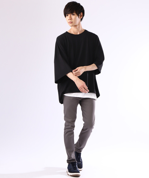 MONO-MART（モノマート）の「スーパーオーバーサイズビッグシルエットドロップショルダーカットソー(1/2 sleeve) Super BIG T（Tシャツ/カットソー・メンズ・ブラック/ネイビー/オフホワイト/ラベンダー/グレー系その他/ワイン・FREE）」の17枚目の写真