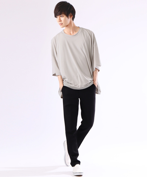 MONO-MART（モノマート）の「スーパーオーバーサイズビッグシルエットドロップショルダーカットソー(1/2 sleeve) Super BIG T（Tシャツ/カットソー・メンズ・ブラック/ネイビー/オフホワイト/ラベンダー/グレー系その他/ワイン・FREE）」の18枚目の写真