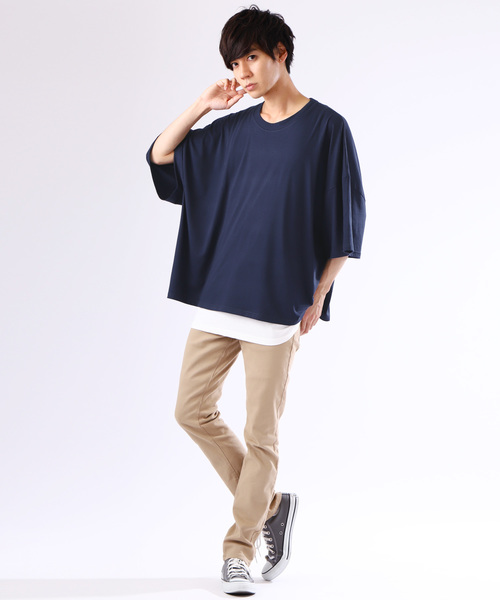 MONO-MART（モノマート）の「スーパーオーバーサイズビッグシルエットドロップショルダーカットソー(1/2 sleeve) Super BIG T（Tシャツ/カットソー・メンズ・ブラック/ネイビー/オフホワイト/ラベンダー/グレー系その他/ワイン・FREE）」の19枚目の写真