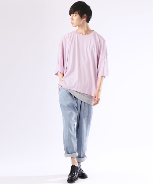 MONO-MART（モノマート）の「スーパーオーバーサイズビッグシルエットドロップショルダーカットソー(1/2 sleeve) Super BIG T（Tシャツ/カットソー・メンズ・ブラック/ネイビー/オフホワイト/ラベンダー/グレー系その他/ワイン・FREE）」の20枚目の写真