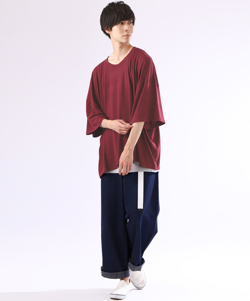 MONO-MART（モノマート）の「スーパーオーバーサイズビッグシルエットドロップショルダーカットソー(1/2 sleeve) Super BIG T（Tシャツ/カットソー・メンズ・ブラック/ネイビー/オフホワイト/ラベンダー/グレー系その他/ワイン・FREE）」の21枚目の写真