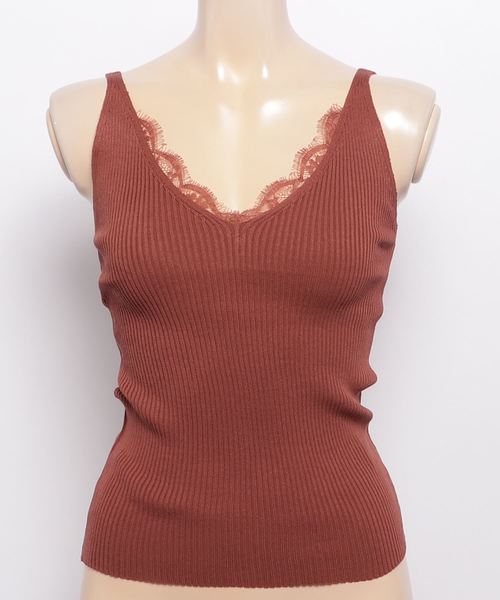 WEGO（ウィゴー）の「WEGO/レースVネックノースリーブニットキャミソール（キャミソール・レディース・ホワイト/ブラック/ブラウン・FREE）」の15枚目の写真